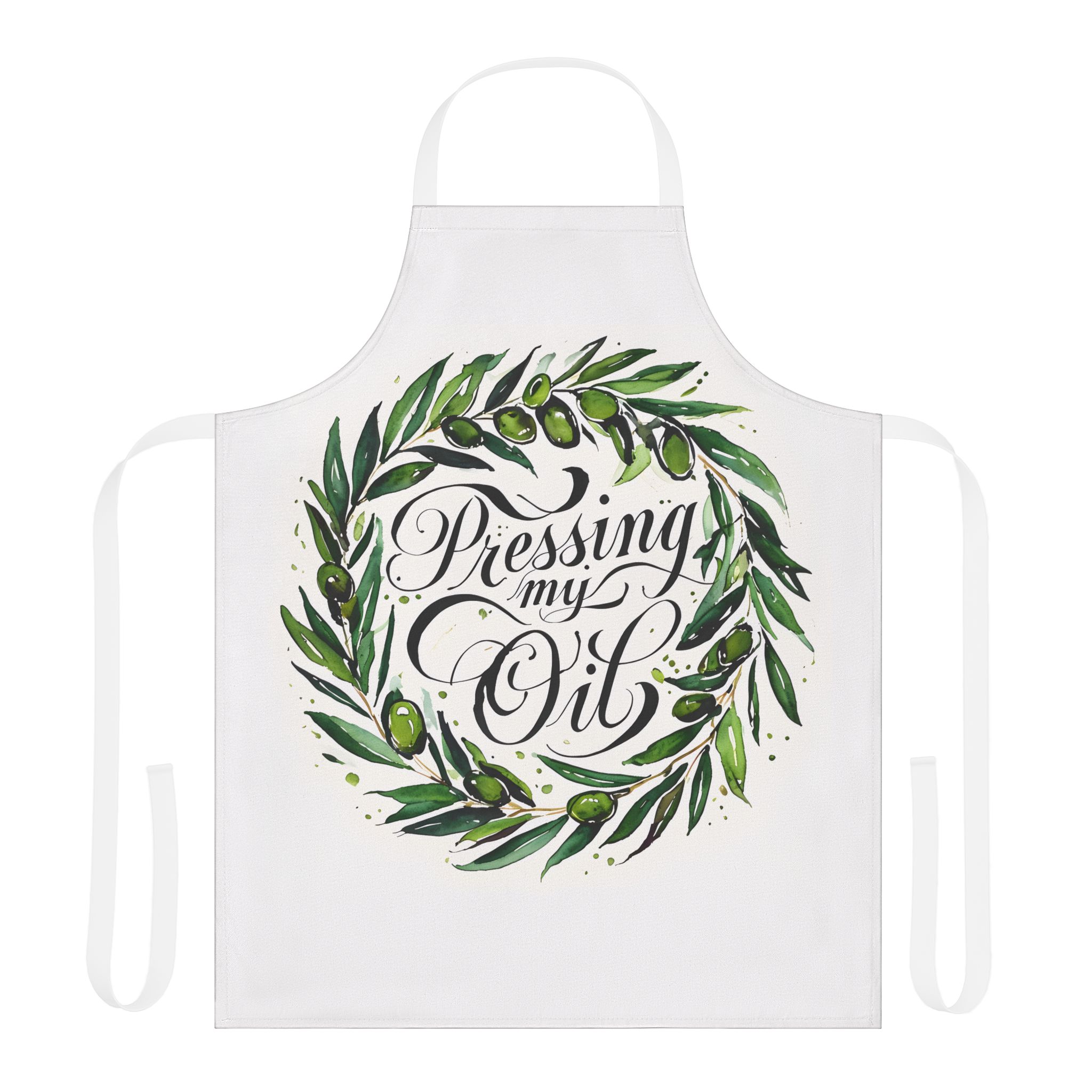 Pressing My Oil Olive Wreath Apron