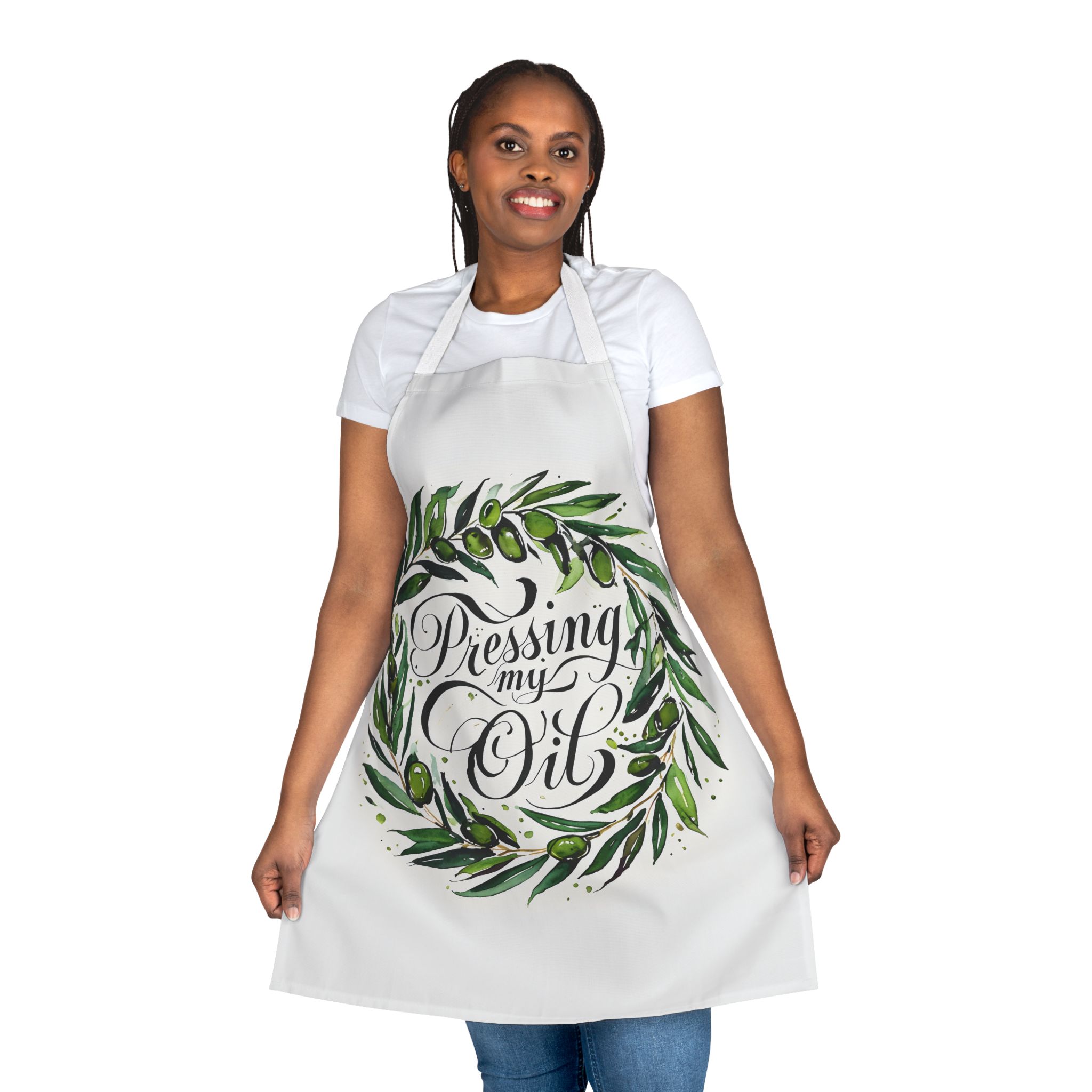 Pressing My Oil Olive Wreath Apron - Image 4